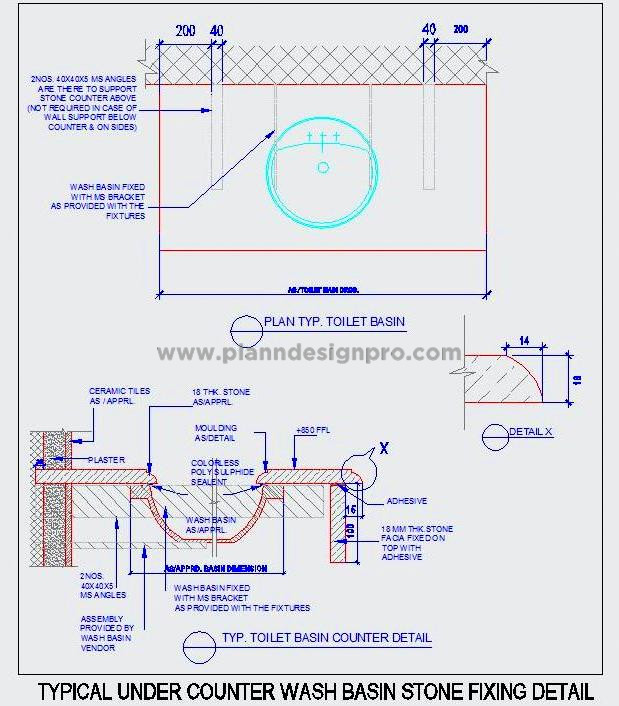 Under Counter Basin Installation Detail for Bathroom CAD